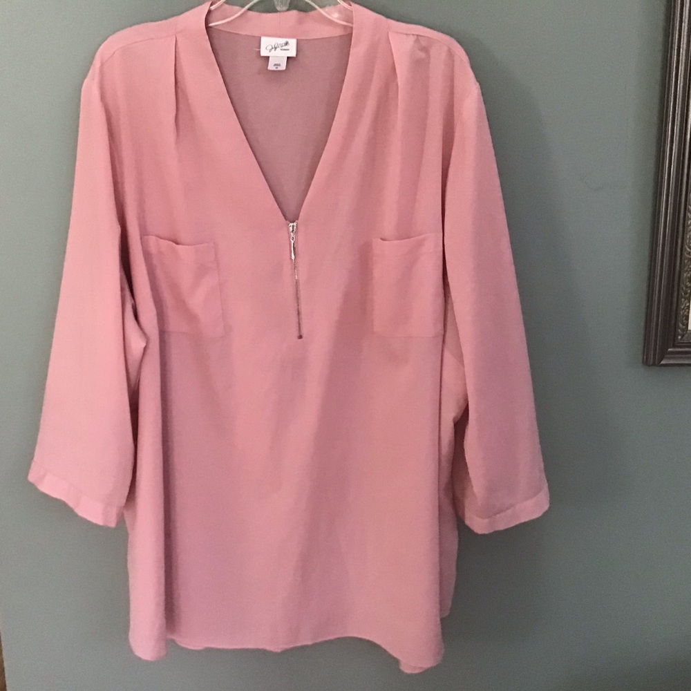 Peach 3/4 sleeve zip front shirt 3X - Picture 7 of 7